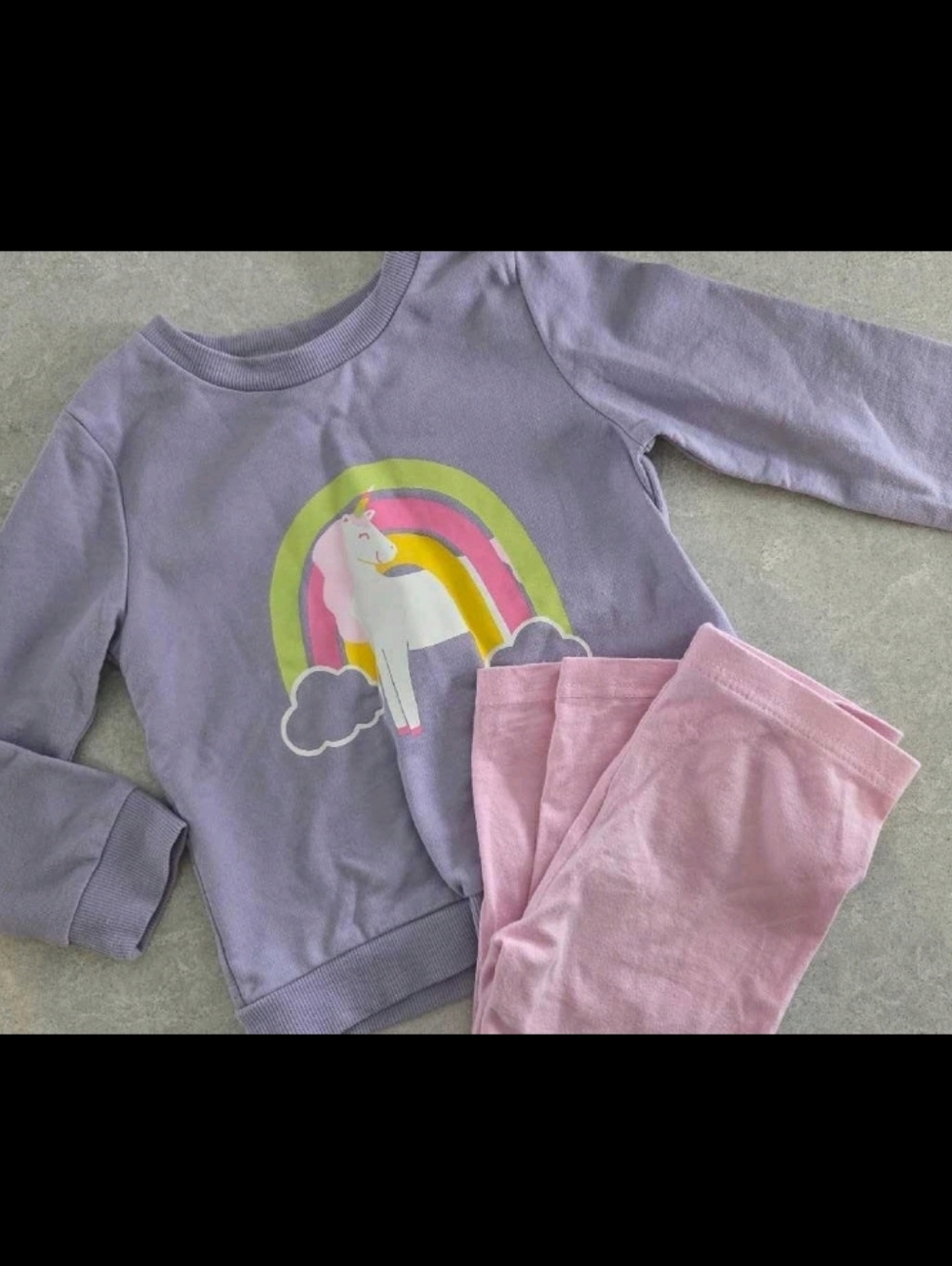 Girls Lavender Unicorn Rainbow Sweatshirt & Pink Leggings Set